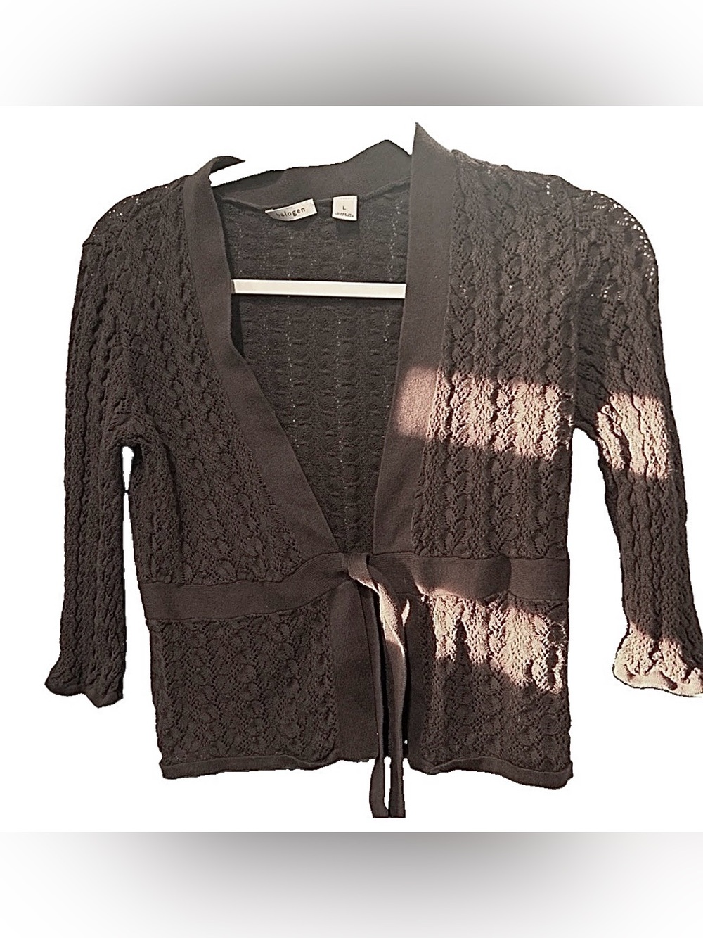 Halogen Women’s Large Brown Knit Tie-Front Sweater Cardigan